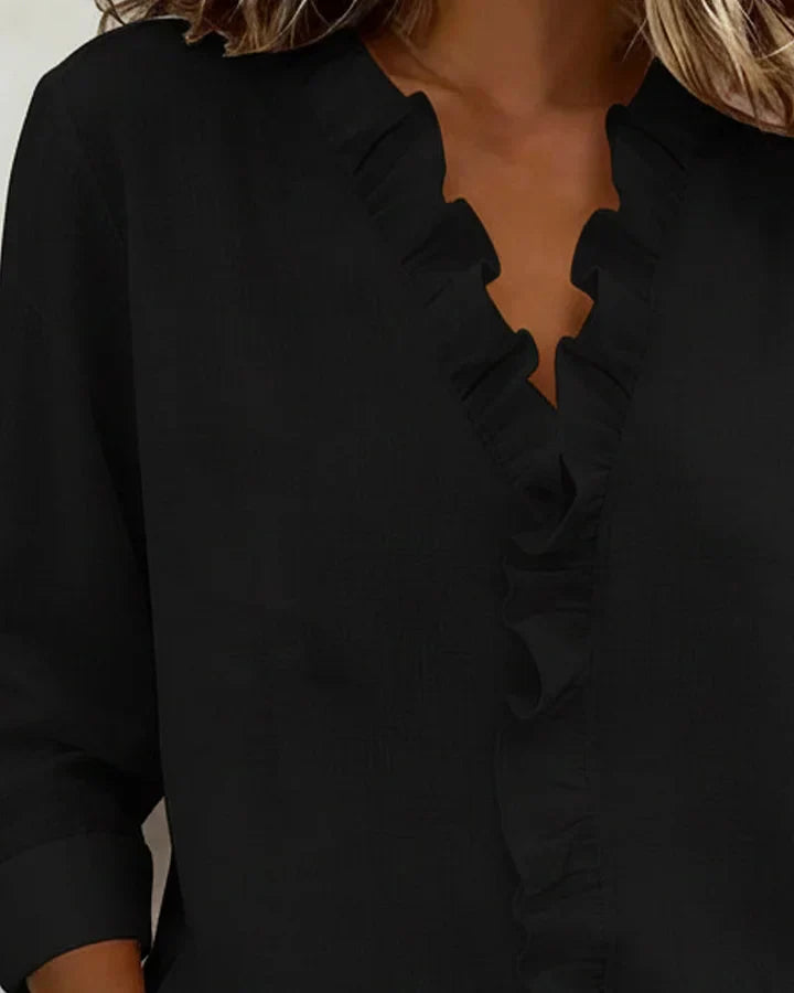 Susan | Ruffled V-neck long-sleeve blouse