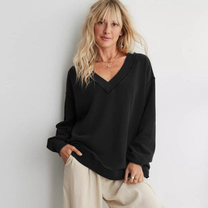 Women's Comfortable Basic V-Neck Lounge Sweater | Sana
