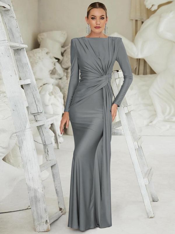 ANNA™ - Elegant Solid Colour Ruched Padded Shoulder Bodycon Dress