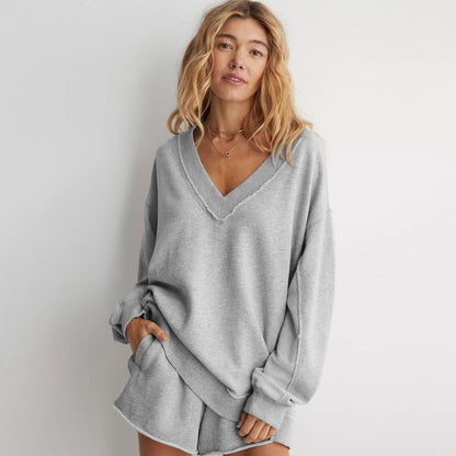 Women's Comfortable Basic V-Neck Lounge Sweater | Sana