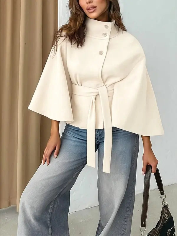 THELMA™ - Women’s Front Buckle Belted Wool Cape Coat for Autumn & Winter