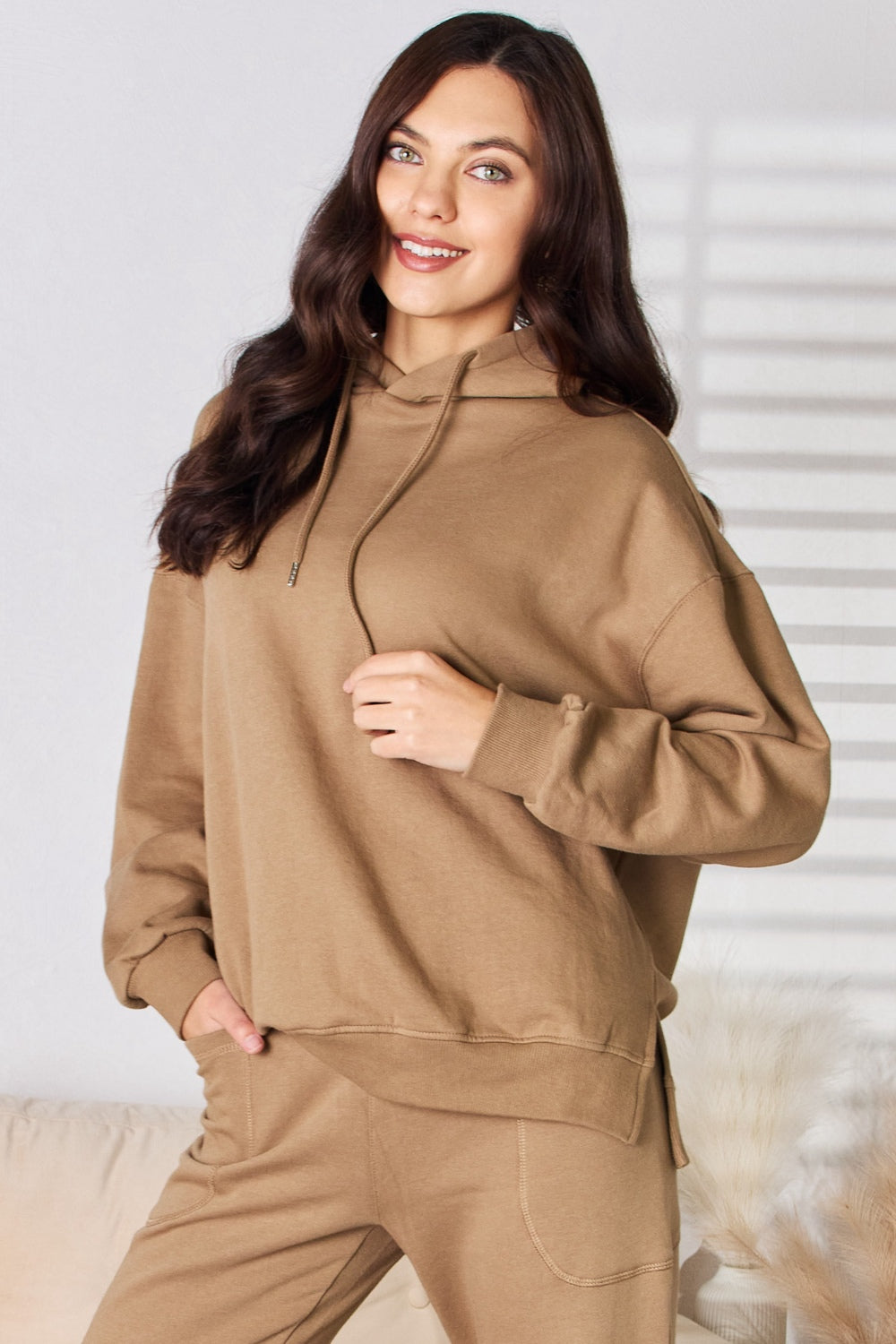 Drawstring drop shoulder hoodie