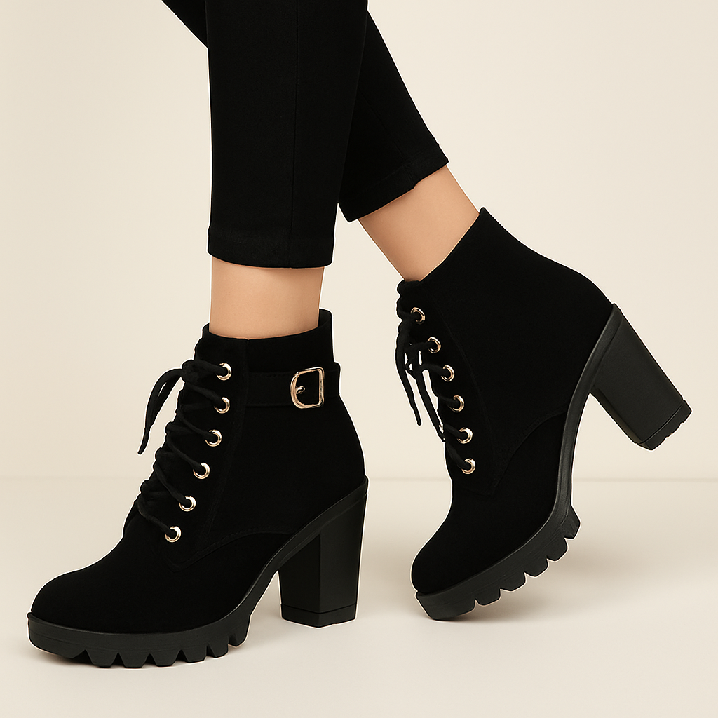Lucia Hernandez | Women's Martin Boots with Buckle and Block Heel