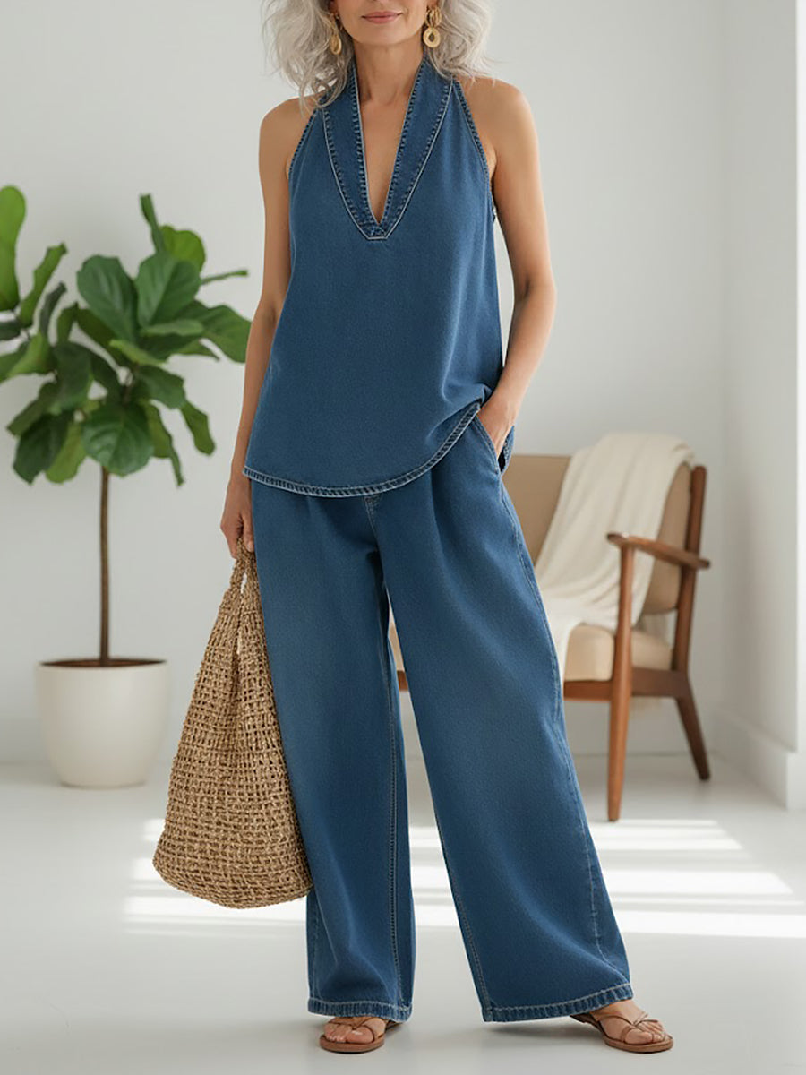 Ivy | Vintage Washed Soft Denim-Look Twin Set