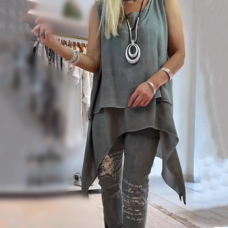 MIREYA™ - Asymmetrical Top & Floral Trousers Set