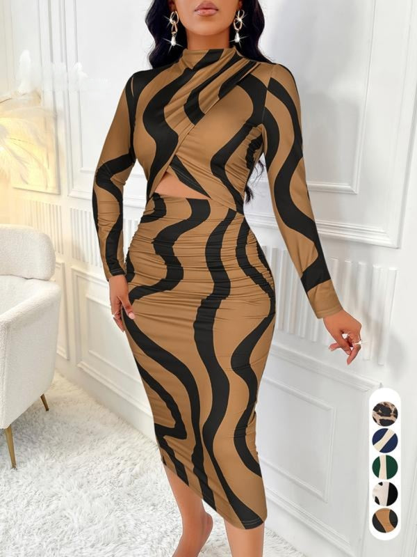 ARA™ - Colourblock Print Cut-Out Bodycon Dress for Spring & Autumn